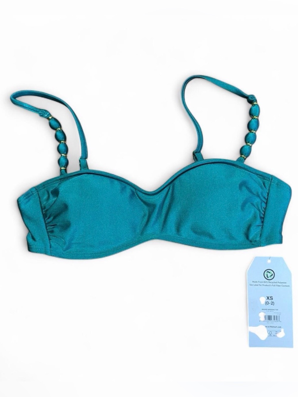 Time & Tru Teal Bandeau Bikini Top with Beaded Straps Teal Jasmine Swimsuit Swim